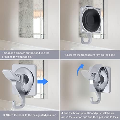 Yssiladi Shower Suction Cup Hooks 2-Pack Silver Plated Waterproof Towel Robe Hooks