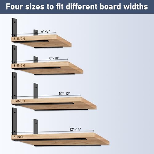 ELSKERHOME 12 Inch Floating Shelf L Brackets 8 Pack Black Metal Heavy Duty