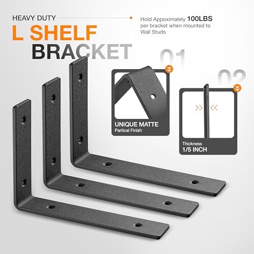 BATODA 10 Inch Heavy Duty Shelf Brackets 6pcs Black