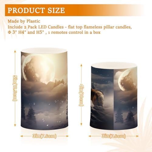 YETTASBIN Wolf Flameless Candles with Remote Control and Timer 2 Pack