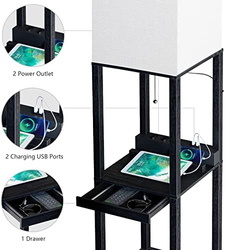 SUNMORY Floor Lamp with Shelves and USB Ports