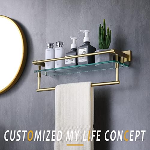 KOKOSIRI 20 Inch Tempered Glass Bathroom Shelf with Towel Holder