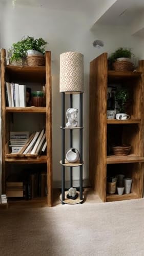 Oak White Floor Lamp with Shelves for Living Room and Bedroom
