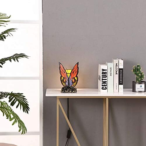 Bieye L10038 Butterfly Tiffany Style Stained Glass Accent Table Lamp