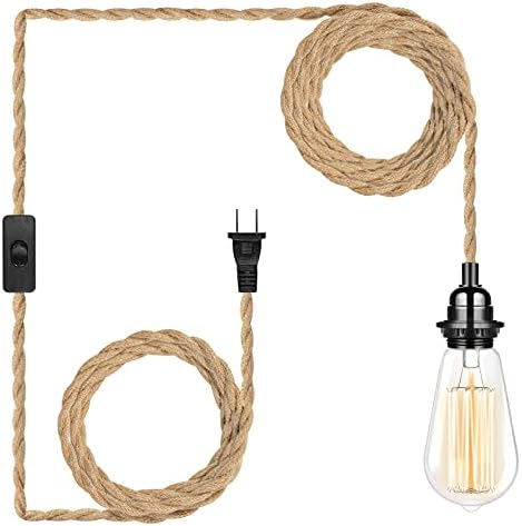 Hemp Rope Pendant Light Fixture 15FT E26 Industrial Farmhouse Style