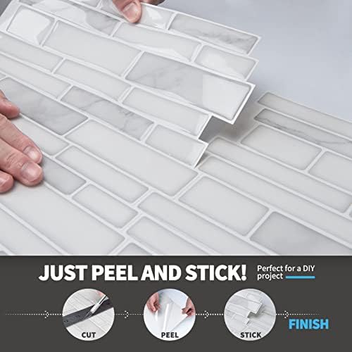 Art3d 10-Sheet Premium Peel and Stick Wall Tiles With White Marble Design