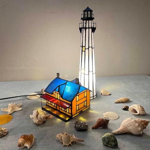 Bieye L10942 St Simons Lighthouse Tiffany Style Table Lamp