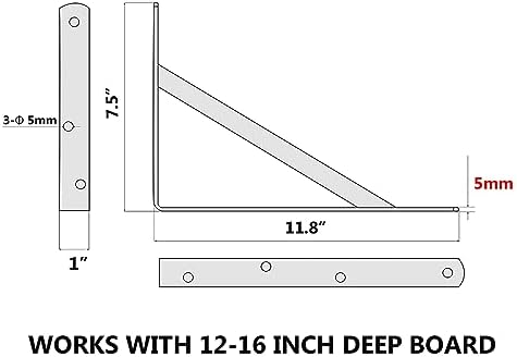 4 Pack 12 Inch Heavy Duty Shelf Brackets Black Steel