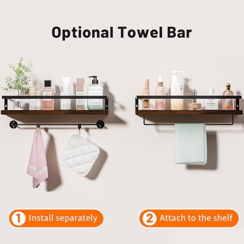 Bathroom Shelves with Towel Bar Set of 2