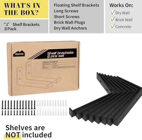WEKIS 12 Inch Heavy Duty Floating Shelf Brackets Pack of 8