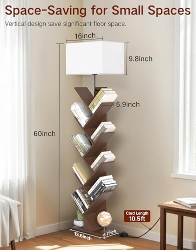 9 Tier Tree Bookshelf with Light Remote Timer Dimmable Floor Lamp