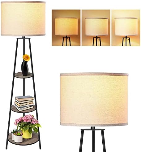 Floor Lamp with 3-Tier Shelves and Dimmable Light