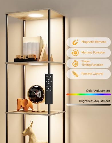 Display Shelf with RGBW Light 5-Tier Floor Lamp with Shelves
