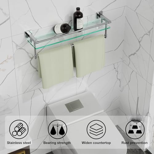 SFGSOWOR 20 Inch Bathroom Glass Shelf with Towel Rack Organizer