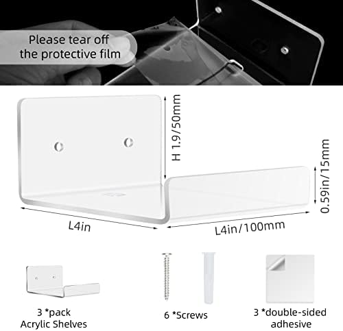 3 Pack Acrylic Floating Wall Shelves for Wall Storage