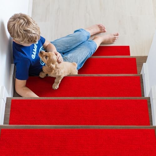 Ottomanson Non-Slip Red Stair Treads 8x30 7 Pack