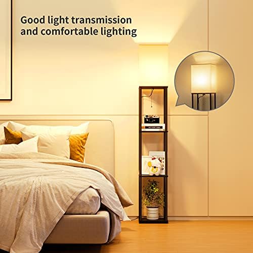 SUNMORY Floor Lamp with Shelves Black