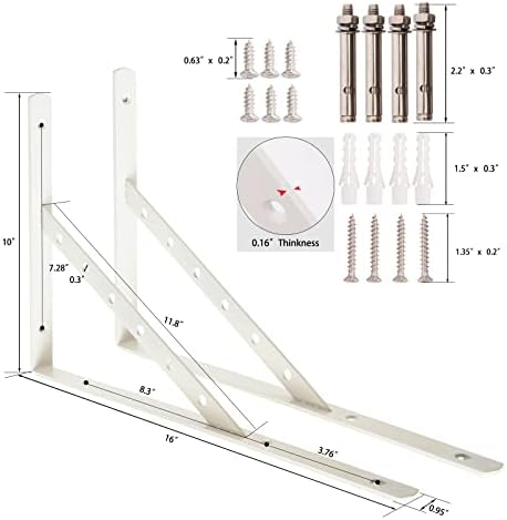 Dluno 16 Inch Heavy Duty Floating Wall Shelf Brackets 2-Pack White