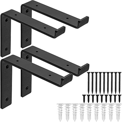 Premium Heavy-Duty Shelf Brackets 4-PK Black Iron Finish