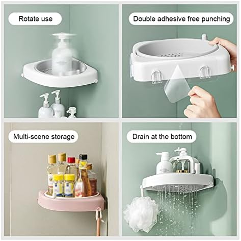 Bathroom Shower Corner Shelf 360 Rotating Storage Organizer Pink