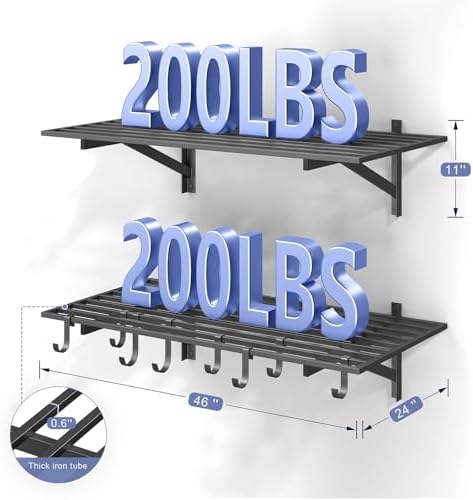 2-Pack 2x4ft Wall Mounted Garage Shelves with Hooks