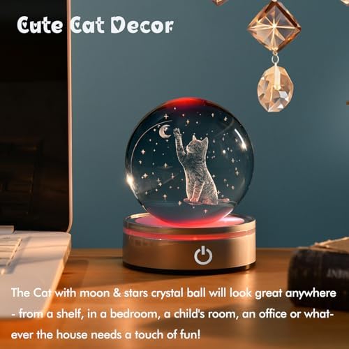 IFOLAINA 3D Cat Crystal Ball Night Light Decor
