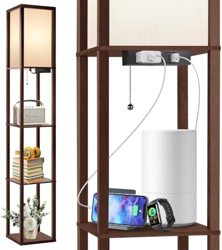 OUTON Floor Lamp with Shelves and USB Port