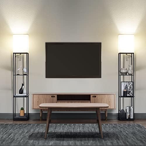 SUNMORY Floor Lamp with Shelves Black