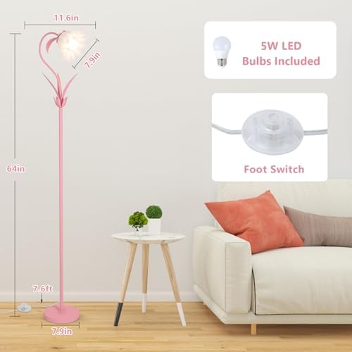 HMVPL Pink Flower Floor Lamp for Living Room and Bedroom