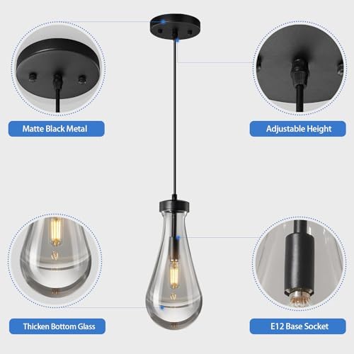 Raindrop Pendant Lights Set of 3 Teardrop Black Hanging Fixtures