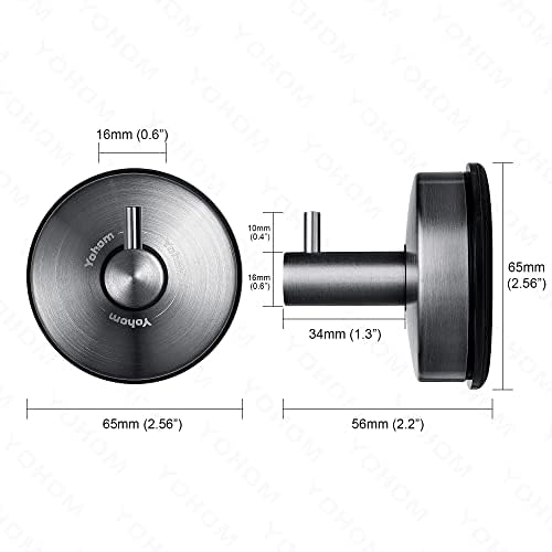 Yohom Suction Cup Hooks Black Stainless Steel Shower Towel Holders 2 Pcs
