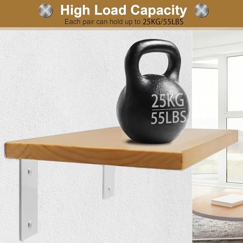 Alise Heavy Duty L-Shaped Shelf Brackets - White 7x42 Inch Pack of 4