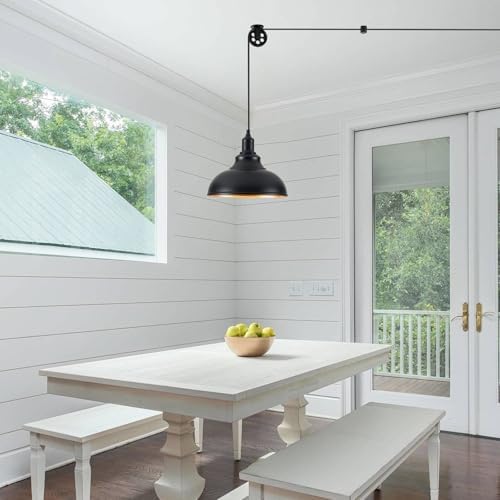 Black Pendant Light Hanging Lamp 2 Pack with Dimmer and Adjustable Pulley