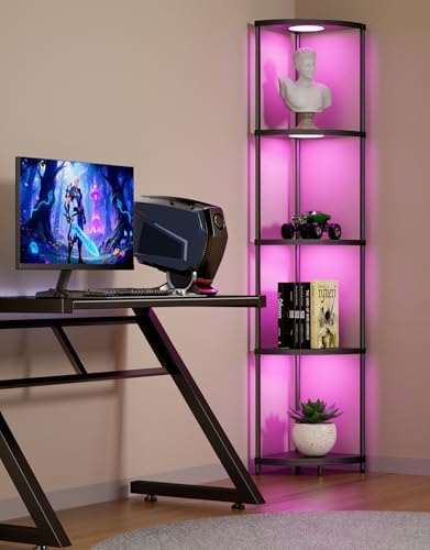 Corner Shelf with RGB LED Light Floor Lamp