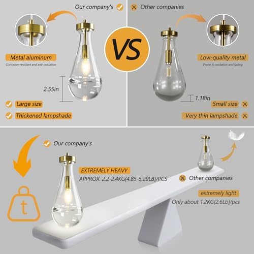 Raindrop Pendant Lights Set of 3 Teardrop Gold Hanging Fixtures
