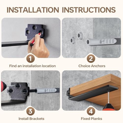 Heavy Duty Floating Shelf Brackets 12 Inch 6 Pack Black Coated