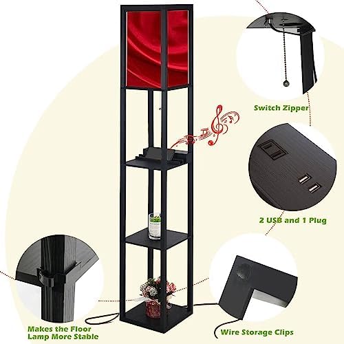 Modern Floor Lamp with Shelves USB Power Outlet