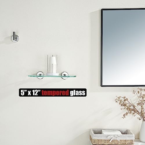 JQK Chrome Bathroom Glass Shelf 12x5 Inches