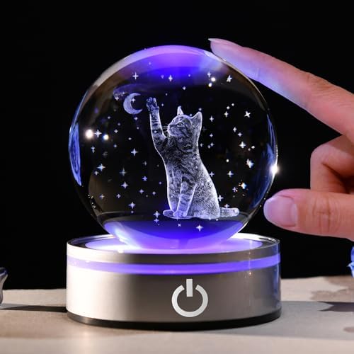 IFOLAINA 3D Cat Crystal Ball Night Light Decor