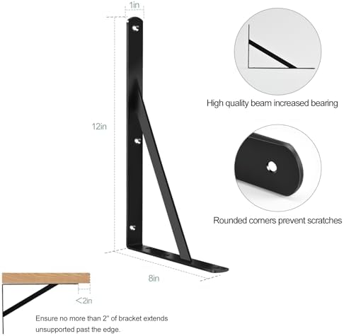 12 Pack Heavy Duty Black Shelf Brackets