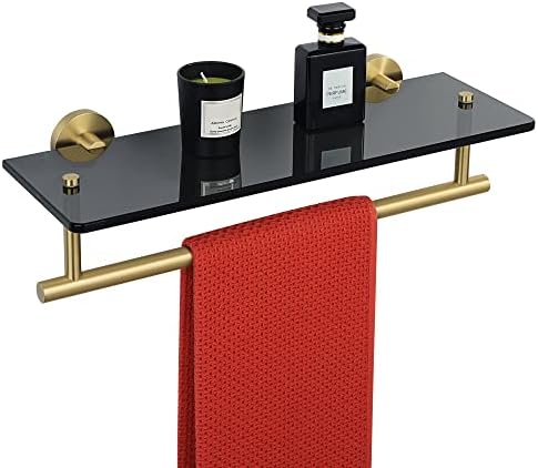Alise Floating Glass Shelves for Bathroom 157 Inch Gold Black