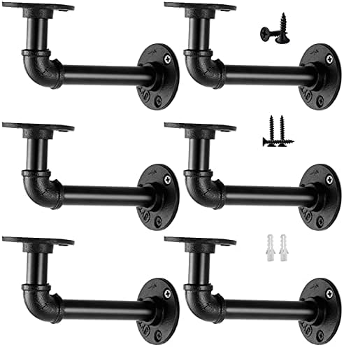 Janyang Industrial Pipe Shelf Brackets 6 Pack Black 8-14 Inch