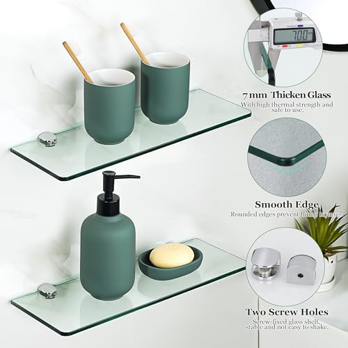 SAYAYO Tempered Glass Floating Shelves for Bathroom 2 Pack Clear 15x5 Inch