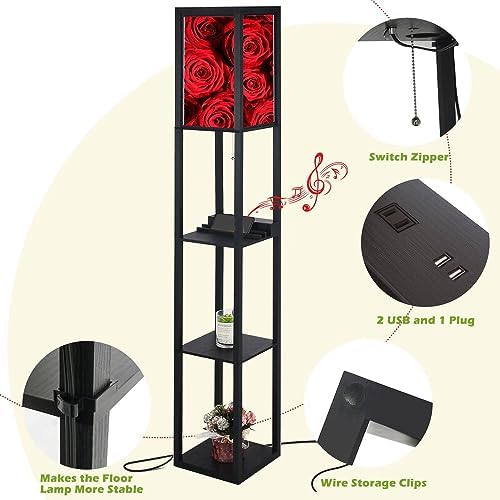 Floor Lamp with Shelves USB Ports Power Outlet