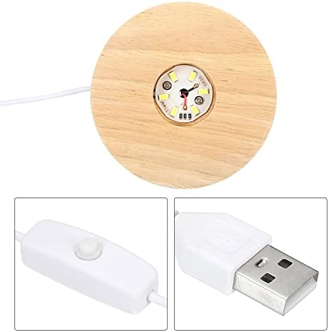 PATIKIL Round Wooden LED Light Base Stand with White Lights