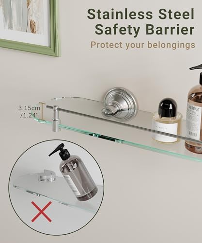 Wzkaly 20 Inch Glass Floating Shelf for Bathroom
