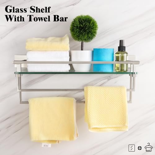 LANC Glass Shelf with Towel Rails 20 Inch Floating Tempered Bathroom Storage