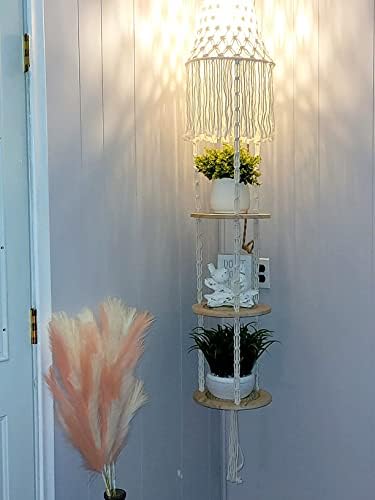 Boho Plug in Pendant Light with 3 Tier Plant Shelf