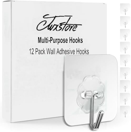 12 Pack Heavy Duty Self Adhesive Hooks - 33lb Max