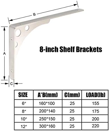 CBTONE 8 Inch Heavy Duty Shelf Bracket Pack of 4